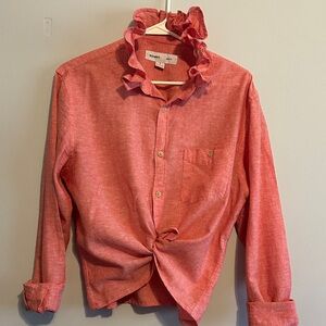 Old Navy Coral Ruffle-Collar Button-Up Top